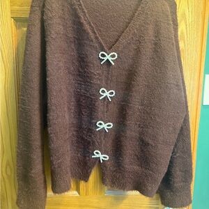 Cupshe Brown Cardigan with Bow Details